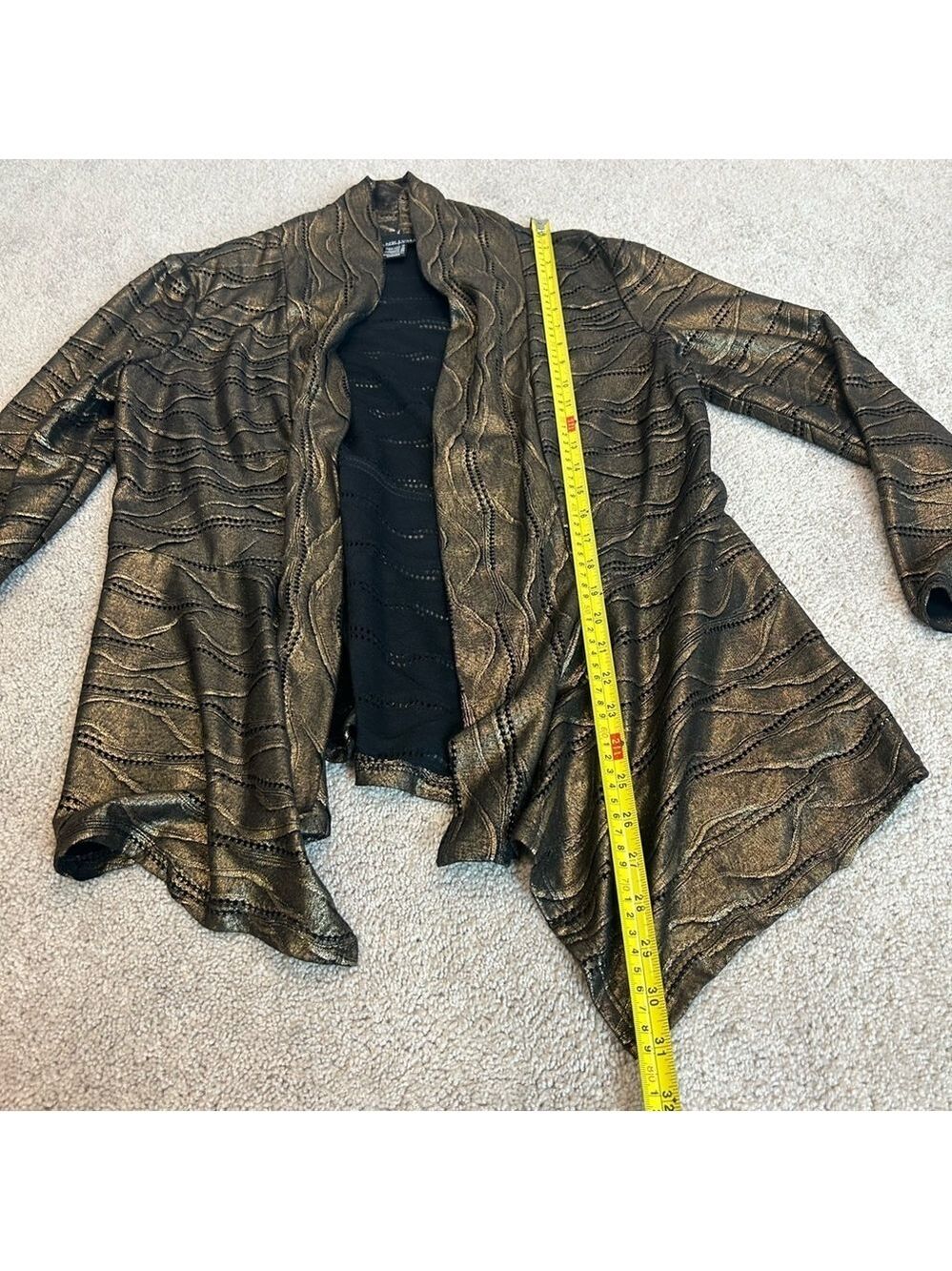FRANK Lyman gold bronze metallic asymmetrical open front jacket Sz 12 NWOT - Picture 8 of 10